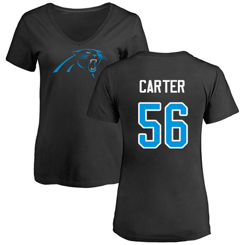 Carolina Panthers Black Women Jermaine Carter Name and Number Logo Slim Fit NFL Football #56 T Shirt->women nfl jersey->Women Jersey
